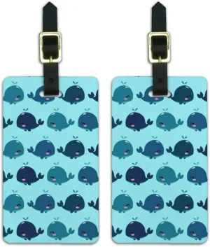 Cute Kawaii Whales Pattern Luggage ID Tags Suitcase Carry-On Cards - Set of 2