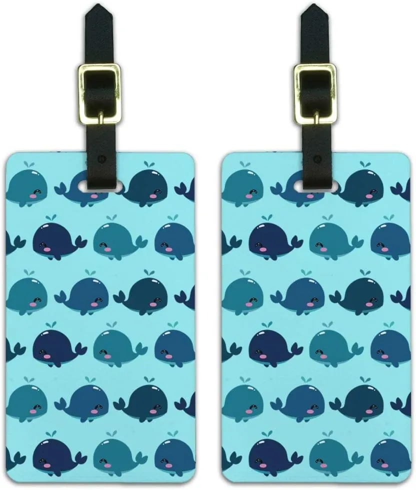 Cute Kawaii Whales Pattern Luggage ID Tags Suitcase Carry-On Cards - Set of 2