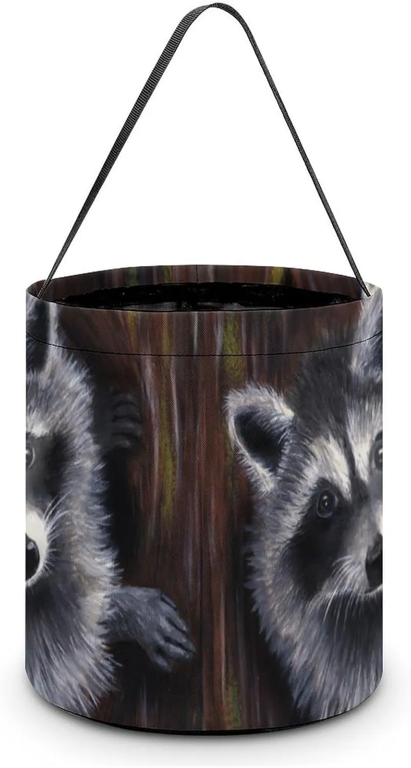 Cute Raccoon Funny Easter Egg Bags Trick-o-r-Treat Tote Bag Reusable Bucket Storage Basket Handbag Party Novelty