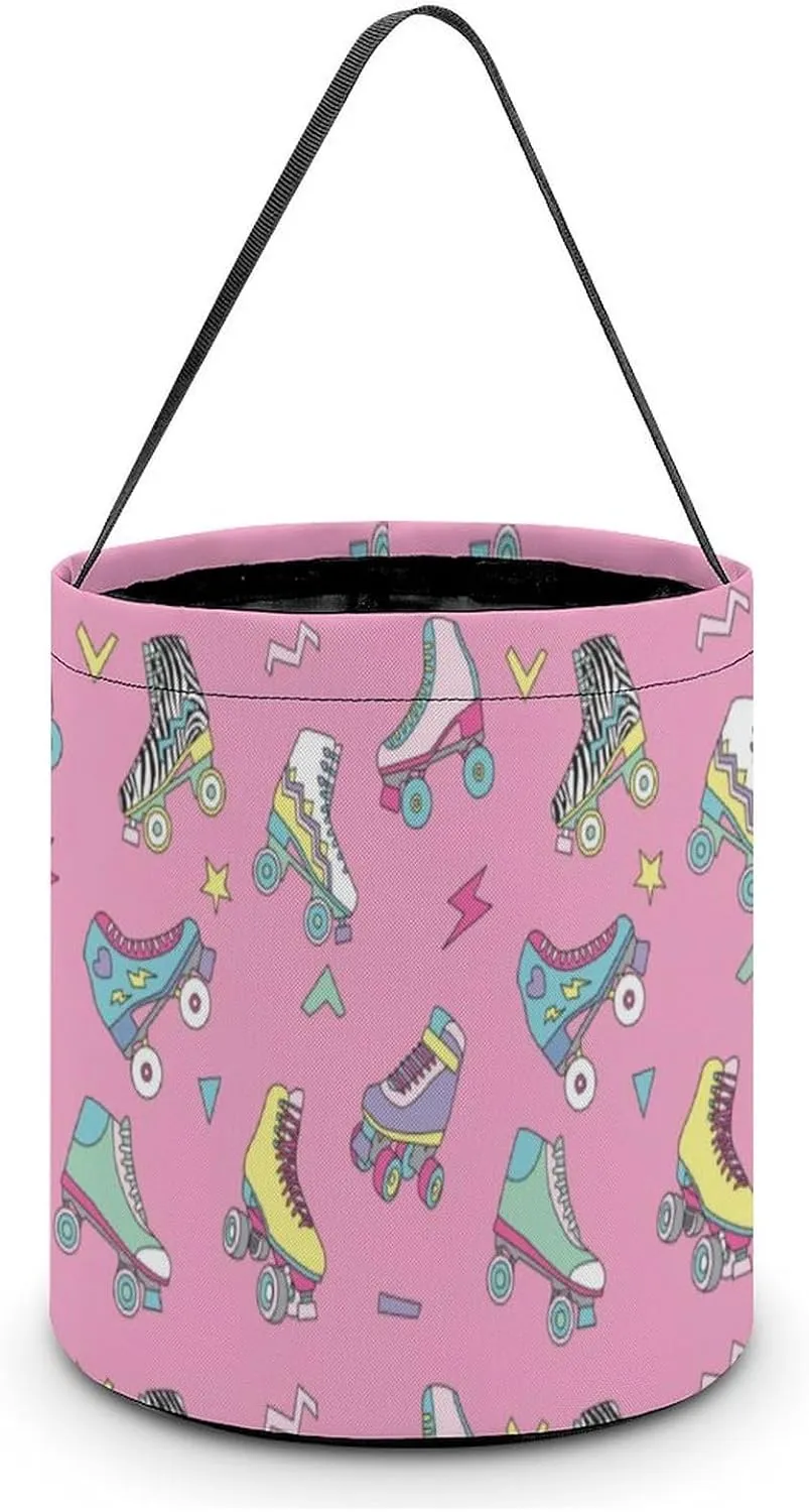 Cute Retro Roller Skates Funny Easter Egg Bags Trick-o-r-Treat Tote Bag Reusable Bucket Storage Basket Handbag Party Novelty
