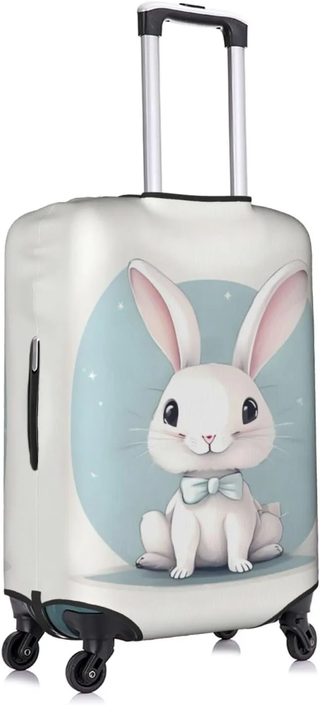 Cute White Rabbit print Print Practical Elastic Washable Travel Luggage Cover with Concealed Zipper for Suitcases