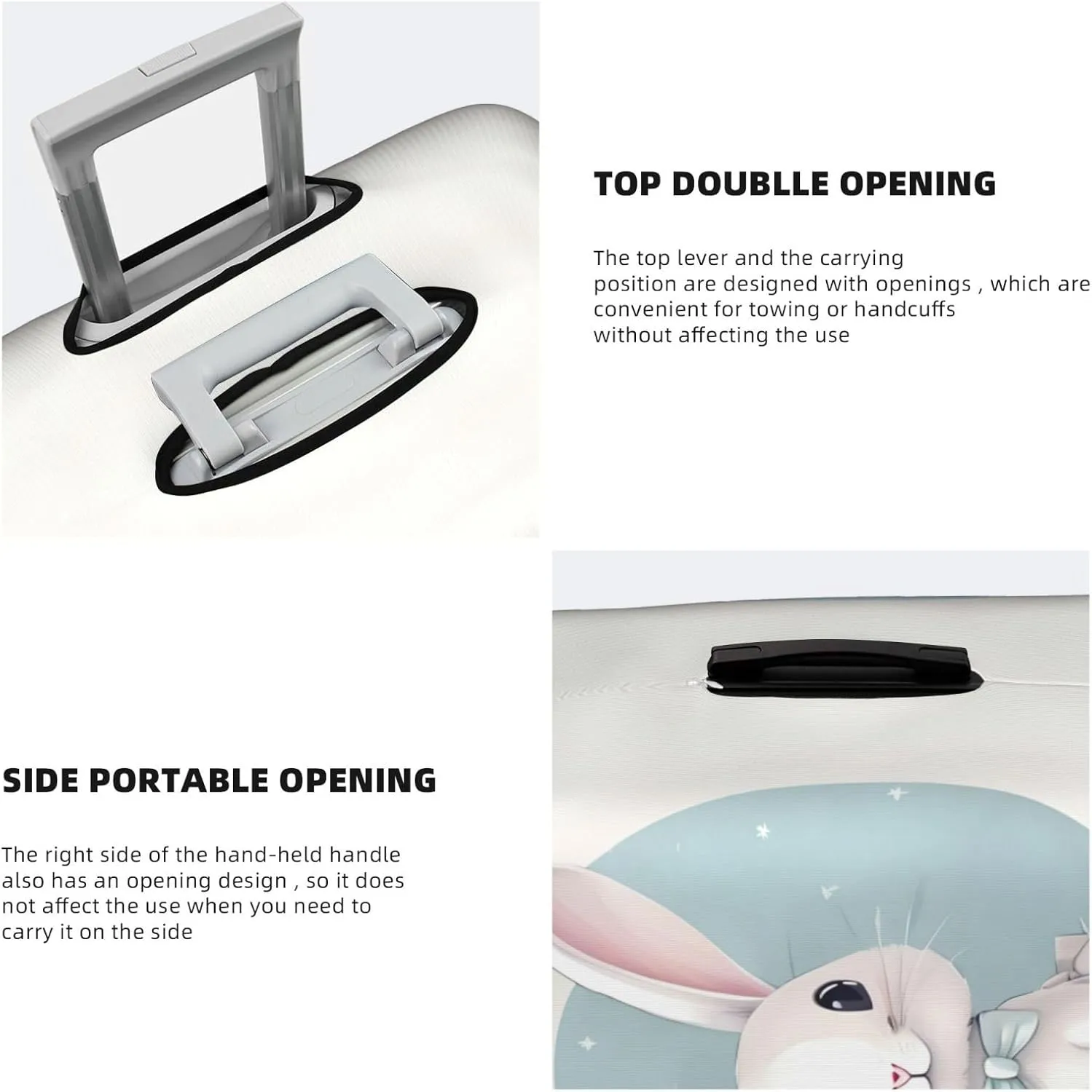 Cute White Rabbit print Print Practical Elastic Washable Travel Luggage Cover with Concealed Zipper for Suitcases
