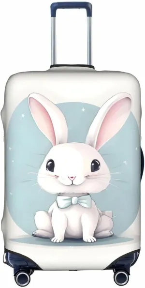 Cute White Rabbit print Print Practical Elastic Washable Travel Luggage Cover with Concealed Zipper for Suitcases