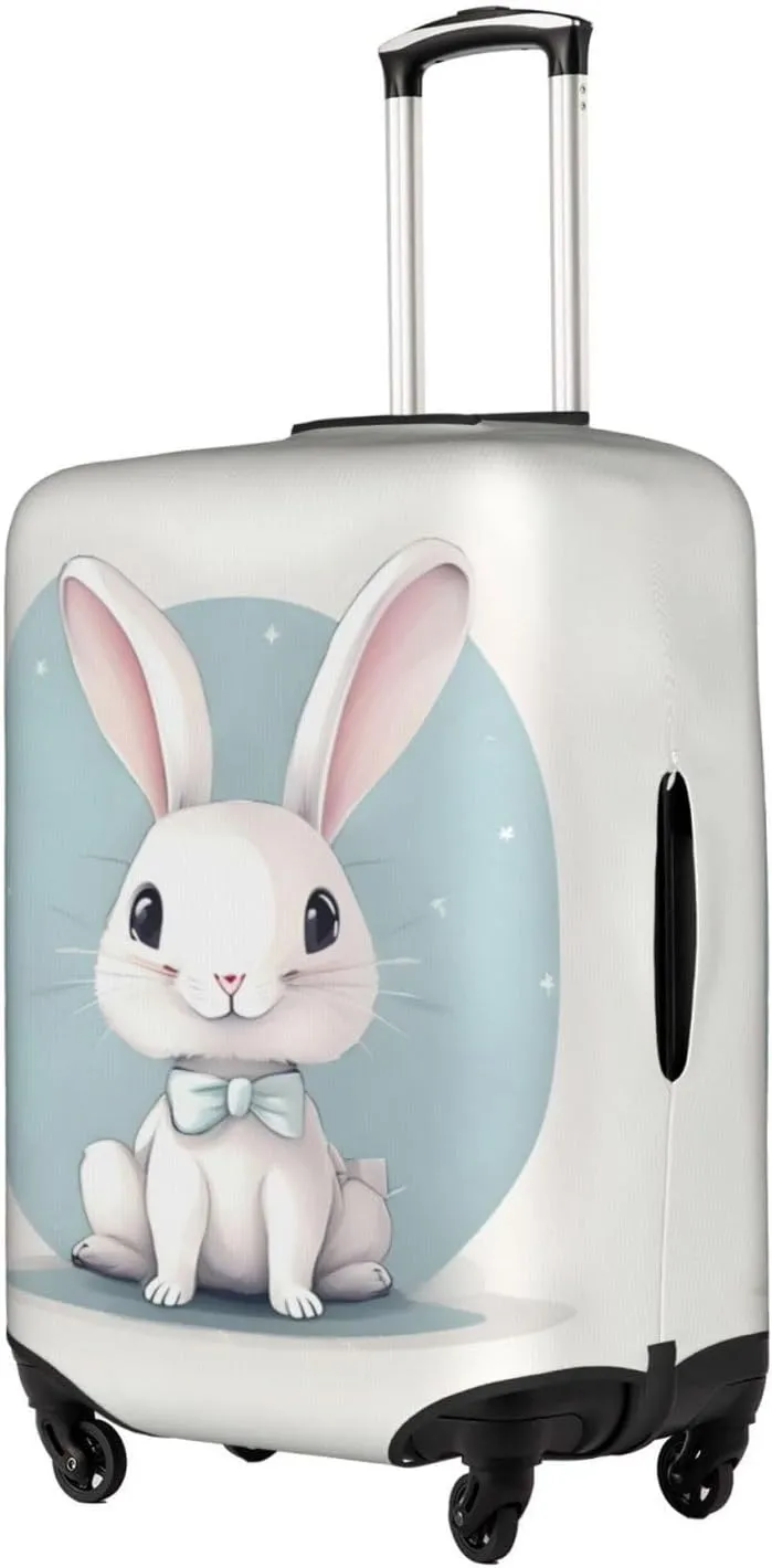 Cute White Rabbit print Print Practical Elastic Washable Travel Luggage Cover with Concealed Zipper for Suitcases