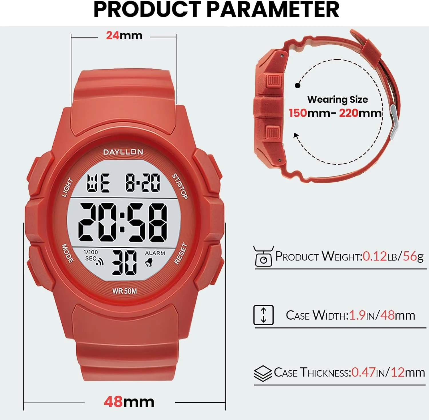 Dayllon Watch for Men Digital Sports Watches Waterproof Military Multifunction Chronograph Stopwatch Wristwatch with LED Backlight/Alarm/Date