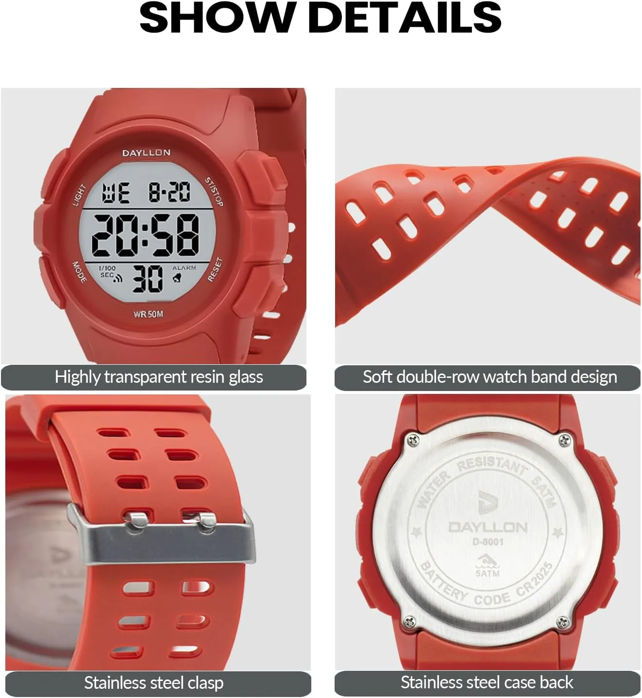 Dayllon Watch for Men Digital Sports Watches Waterproof Military Multifunction Chronograph Stopwatch Wristwatch with LED Backlight/Alarm/Date