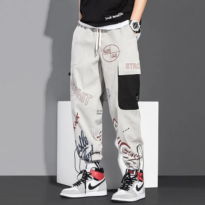 DEANWANGKT Mens Vintage Hip Hop Style Baggy Jeans Hip Hop Cargo Pants Men Streetwear Cotton Joggers Fashion Sweatpants Male Casual Harem Trousers Summer Harajuku Pants Men Women