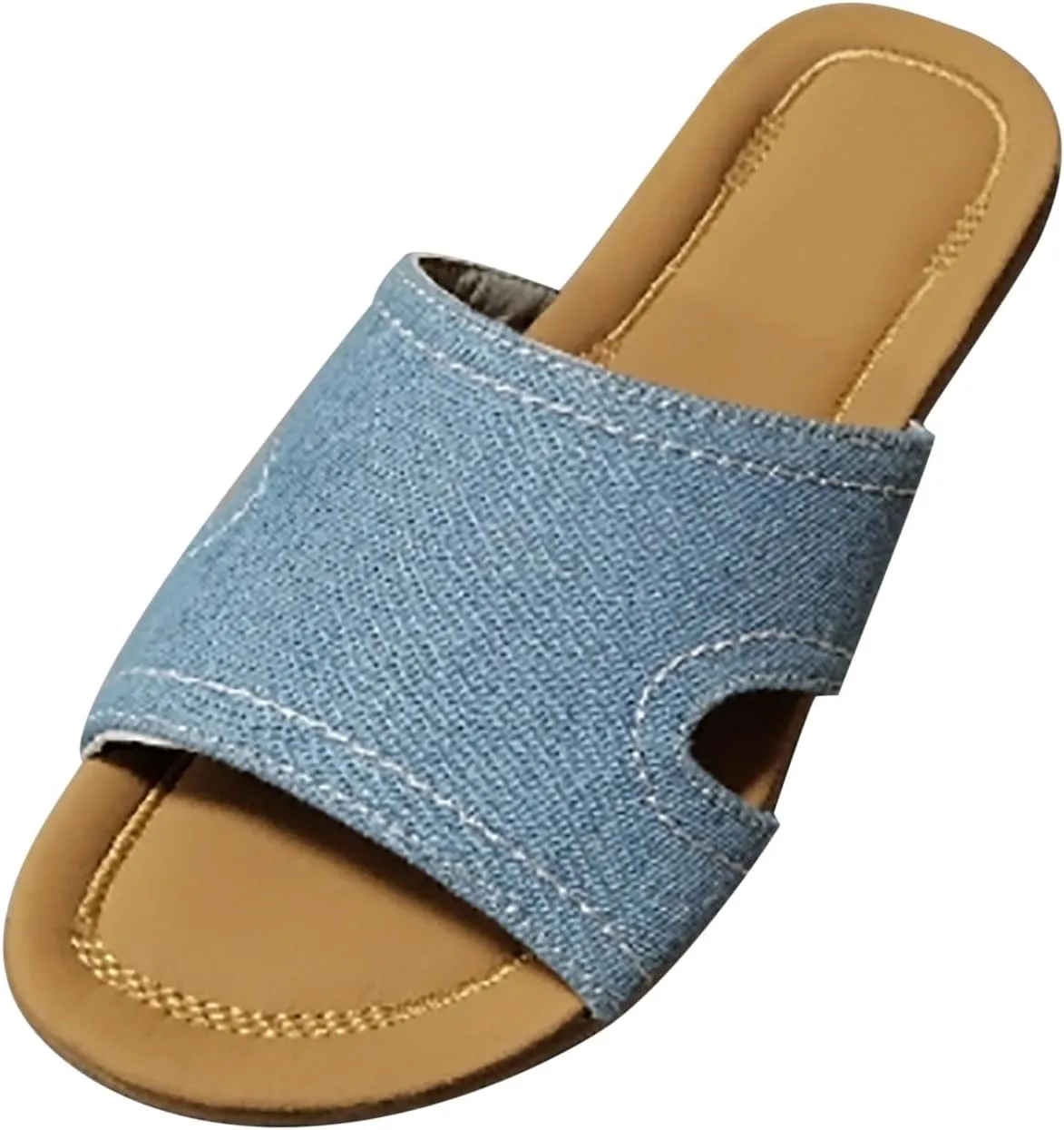 Denim Flat Sandals for Women Dressy Plus Size Breathable Indoor Outdoor Slippers Orthopedic Shoes 2025 Summer Slip on Shoe Footwear