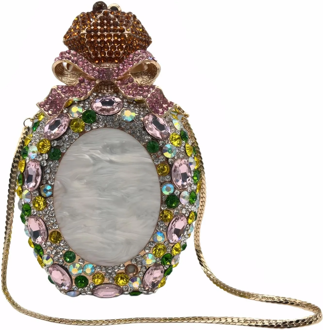DJBM Women Luxury Perfume Bottle Clutch Purse Chic Glitter Bowknot Gemstone Chain Handbag for Evening Nightclub