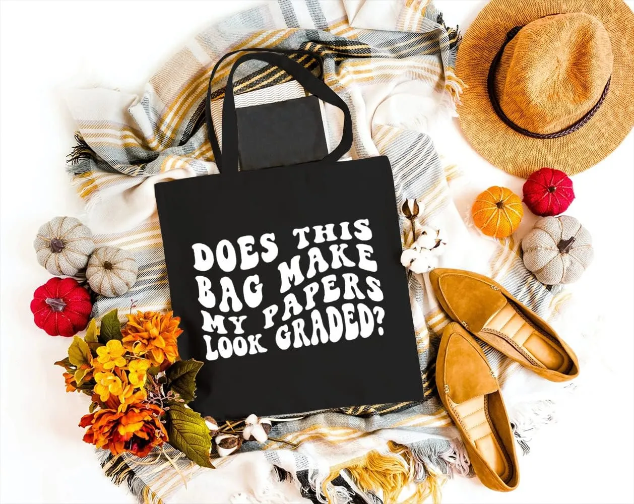 Does This Bag Make My Papers Look Graded Canvas Tote Bag for Women Reusable Grocery Shopping Bags Teacher Funny Gift