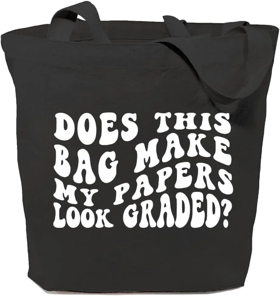Does This Bag Make My Papers Look Graded Canvas Tote Bag for Women Reusable Grocery Shopping Bags Teacher Funny Gift