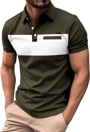 DOPOCQ Polo Shirts for Men Casual Business Fashion Color Block Polo Shirts Plus Size Lapel Golf Basic Henley Shirts