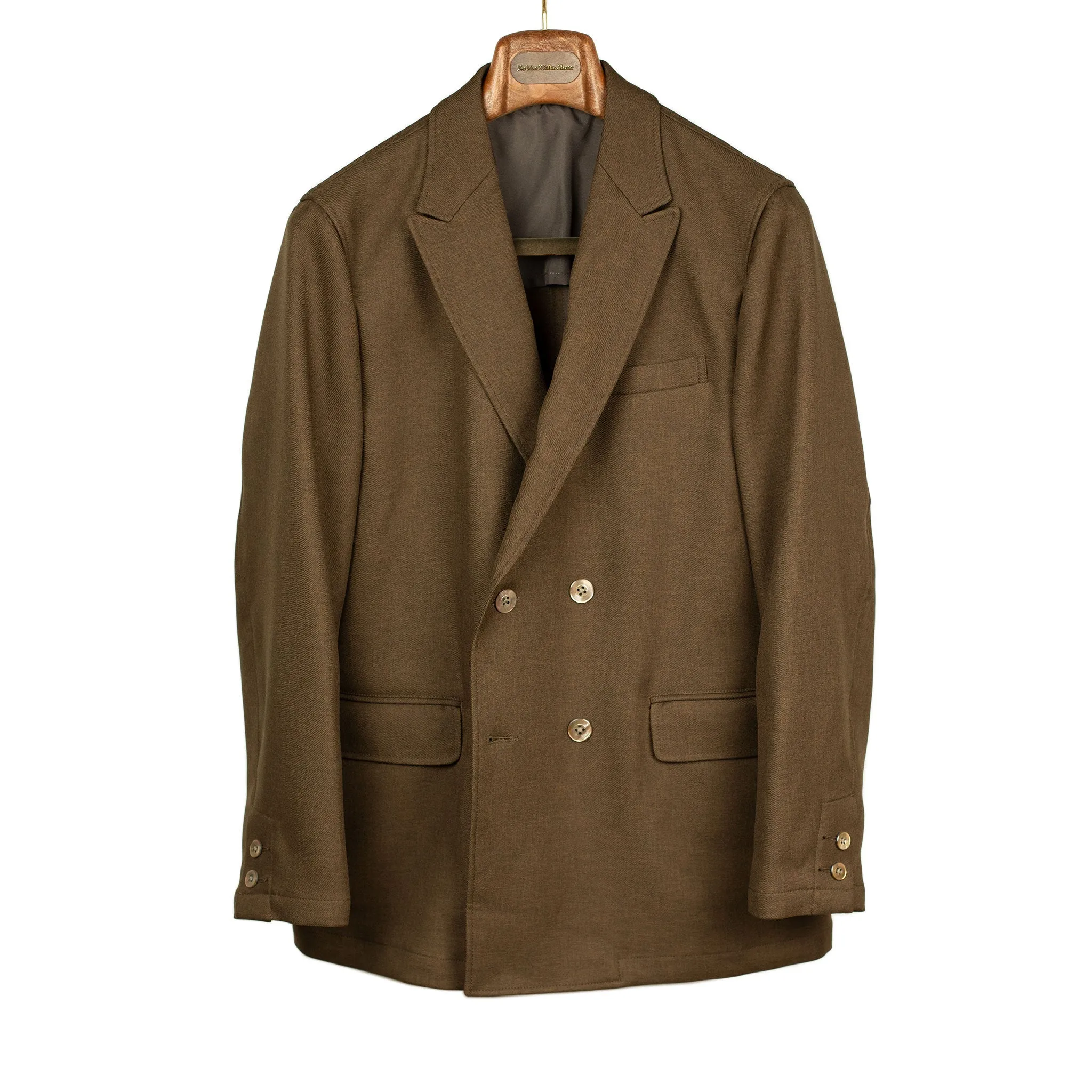 Double breasted jacket in chocolate brown poly double cloth