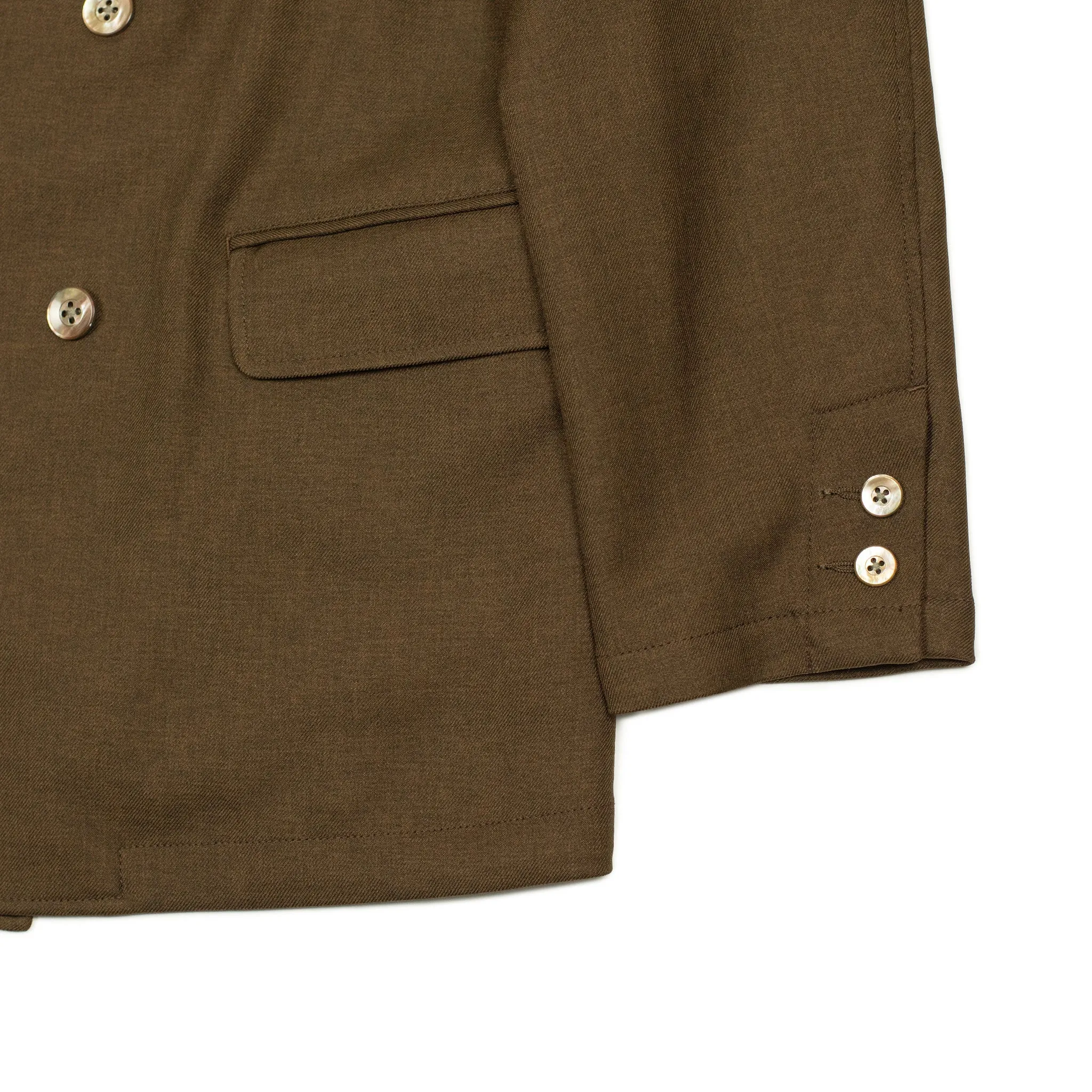 Double breasted jacket in chocolate brown poly double cloth