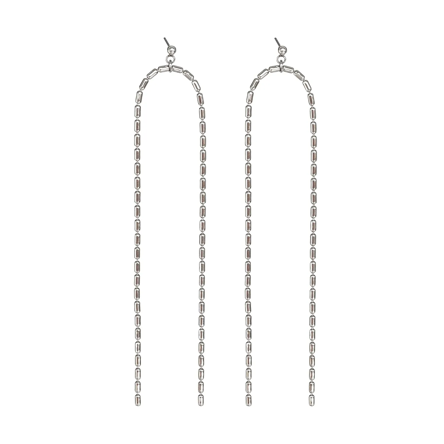 Double Chain Earrings, Extra Long Lightweight Statement Drop Stud Earrings, Minimalist Silver Plated Dangling Earrings, Unique Handmade Fashion Jewelry by Magoo