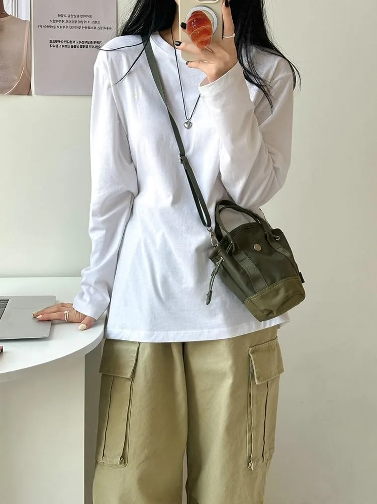 Drawstring Bucket Bag Women 2025 Spring Trendy Nylon Crossbody Bags Mini Purse Satchel Handbags Removeable Strap