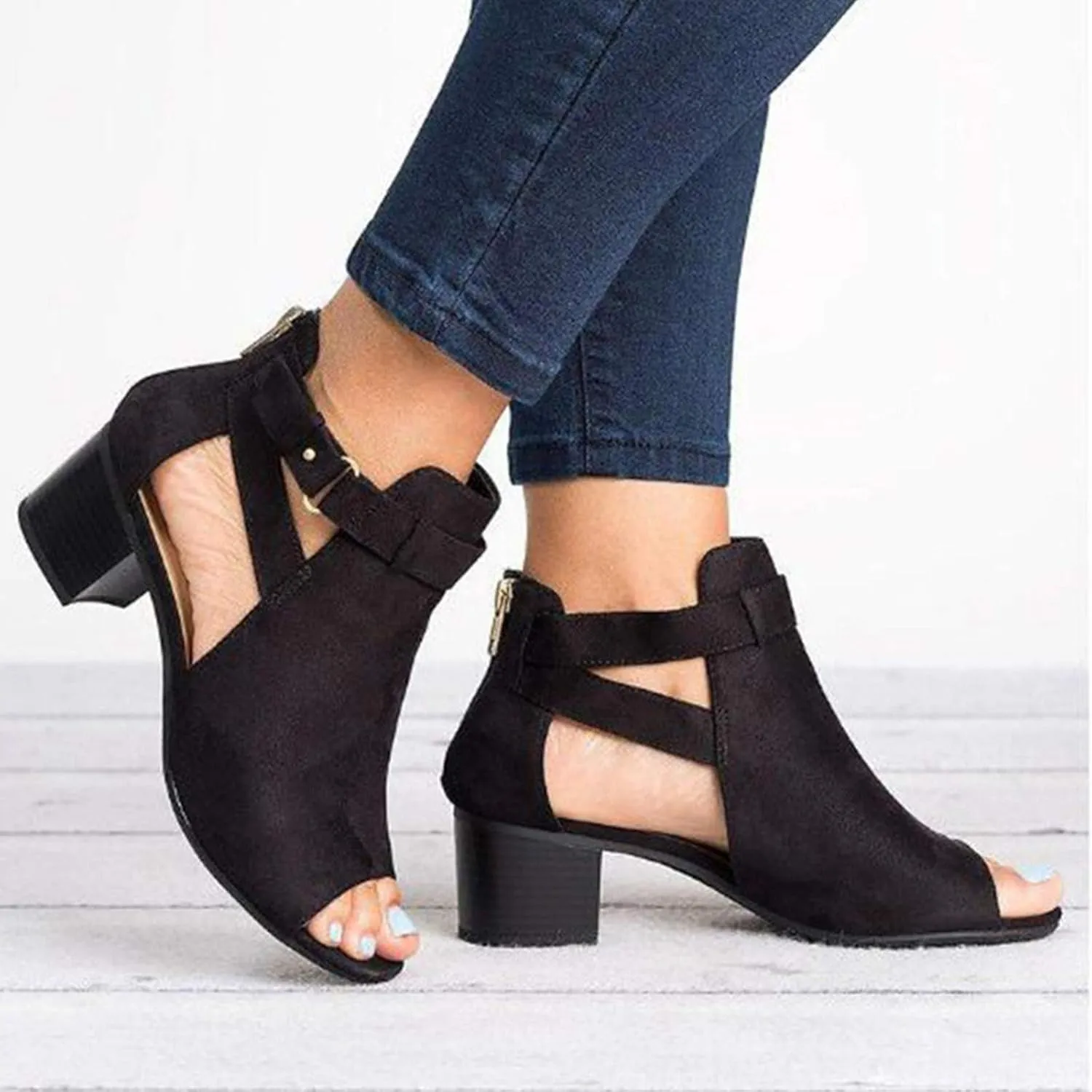 Dress Sandals for Women, Sandals for Women Suede Peep Toe Ankle Booties Cut Out Stacked Heel Ankle Boots