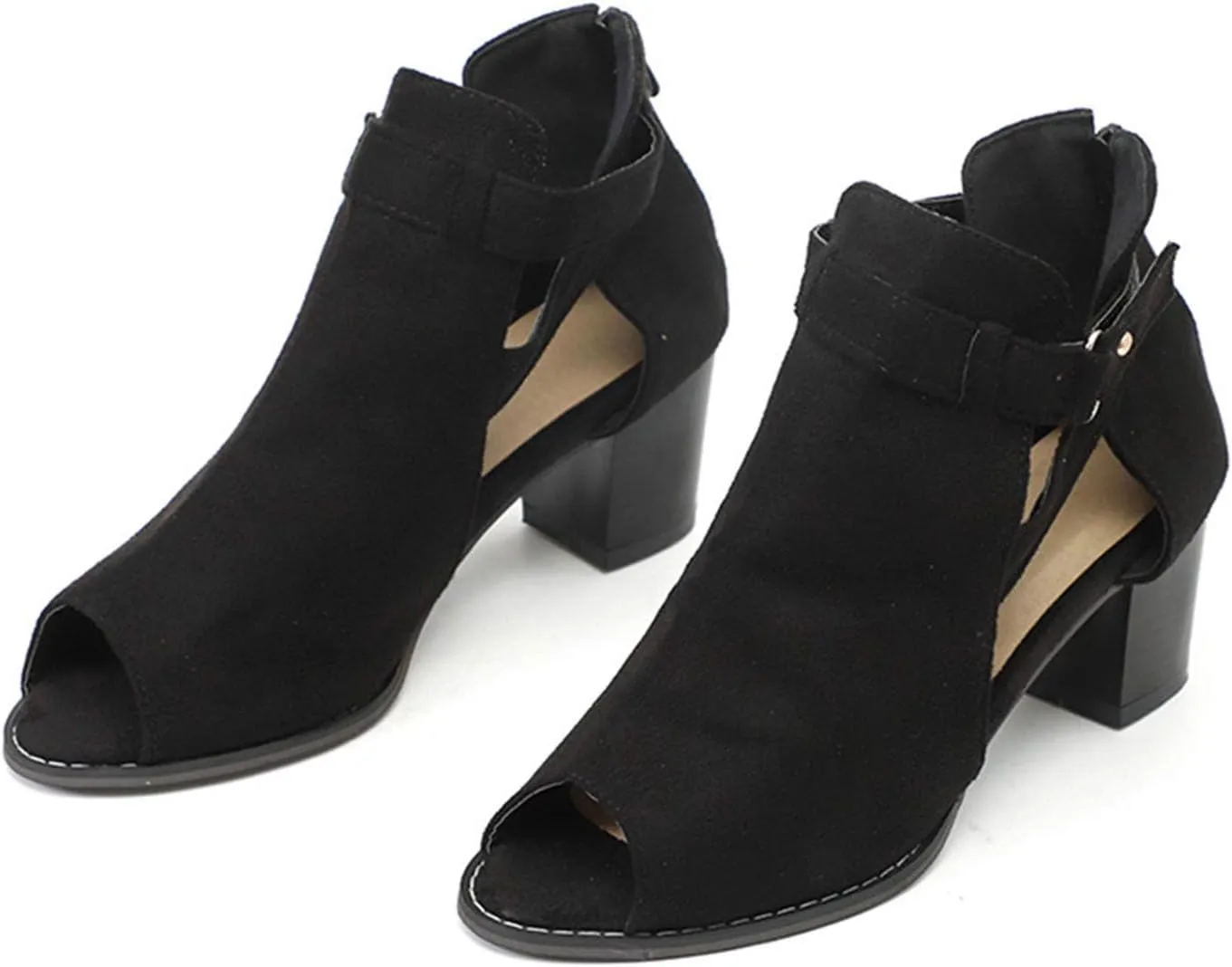 Dress Sandals for Women, Sandals for Women Suede Peep Toe Ankle Booties Cut Out Stacked Heel Ankle Boots
