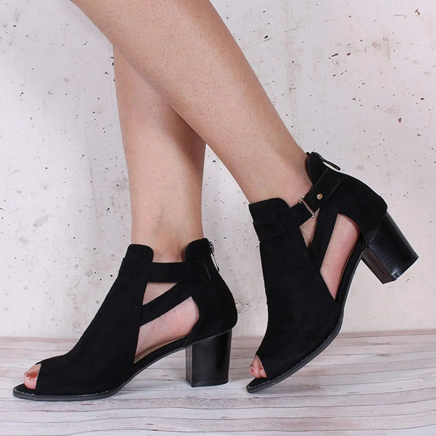 Dress Sandals for Women, Sandals for Women Suede Peep Toe Ankle Booties Cut Out Stacked Heel Ankle Boots