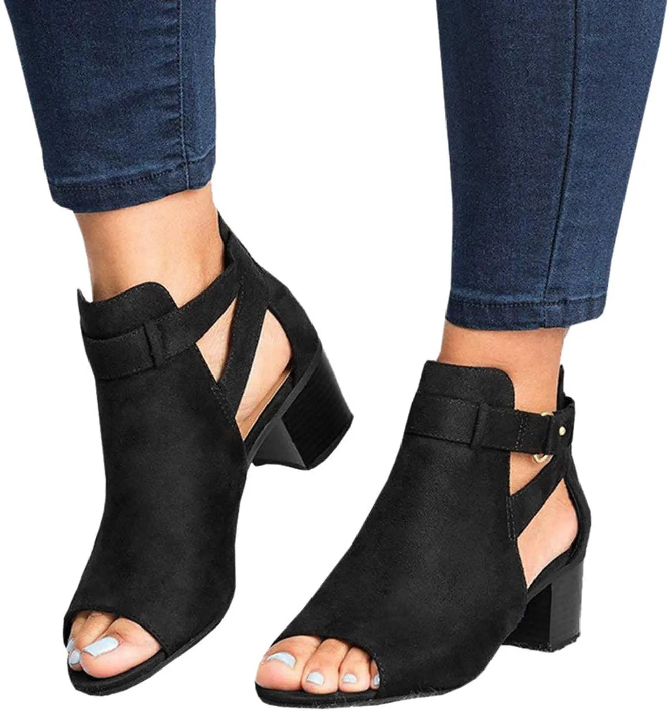 Dress Sandals for Women, Sandals for Women Suede Peep Toe Ankle Booties Cut Out Stacked Heel Ankle Boots