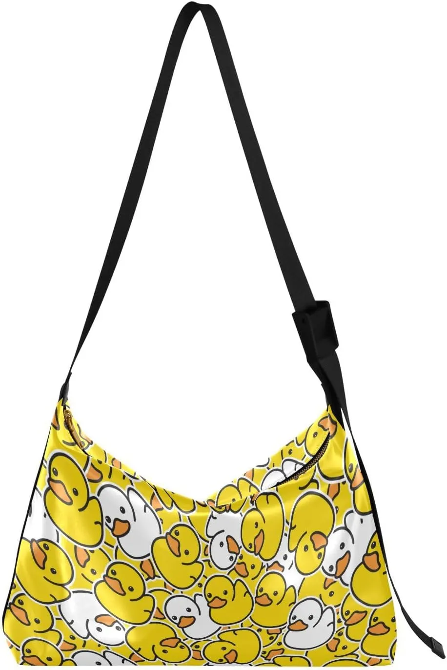 Duck Rubber Hobo Crossbody Bags for Women Leather Large Shoulder Bag Cross Body Trendy Womens Tote Bags Handbag for Travel Shopping