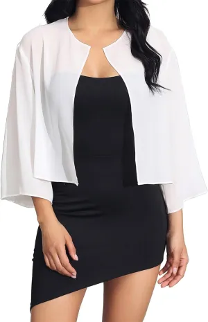 EASEDAILY Women's Shrug Bolero Sheer Sleeve Cropped Top Chiffon Wedding Jacket Party Evening Dresses Bridal Boleros Cardigan