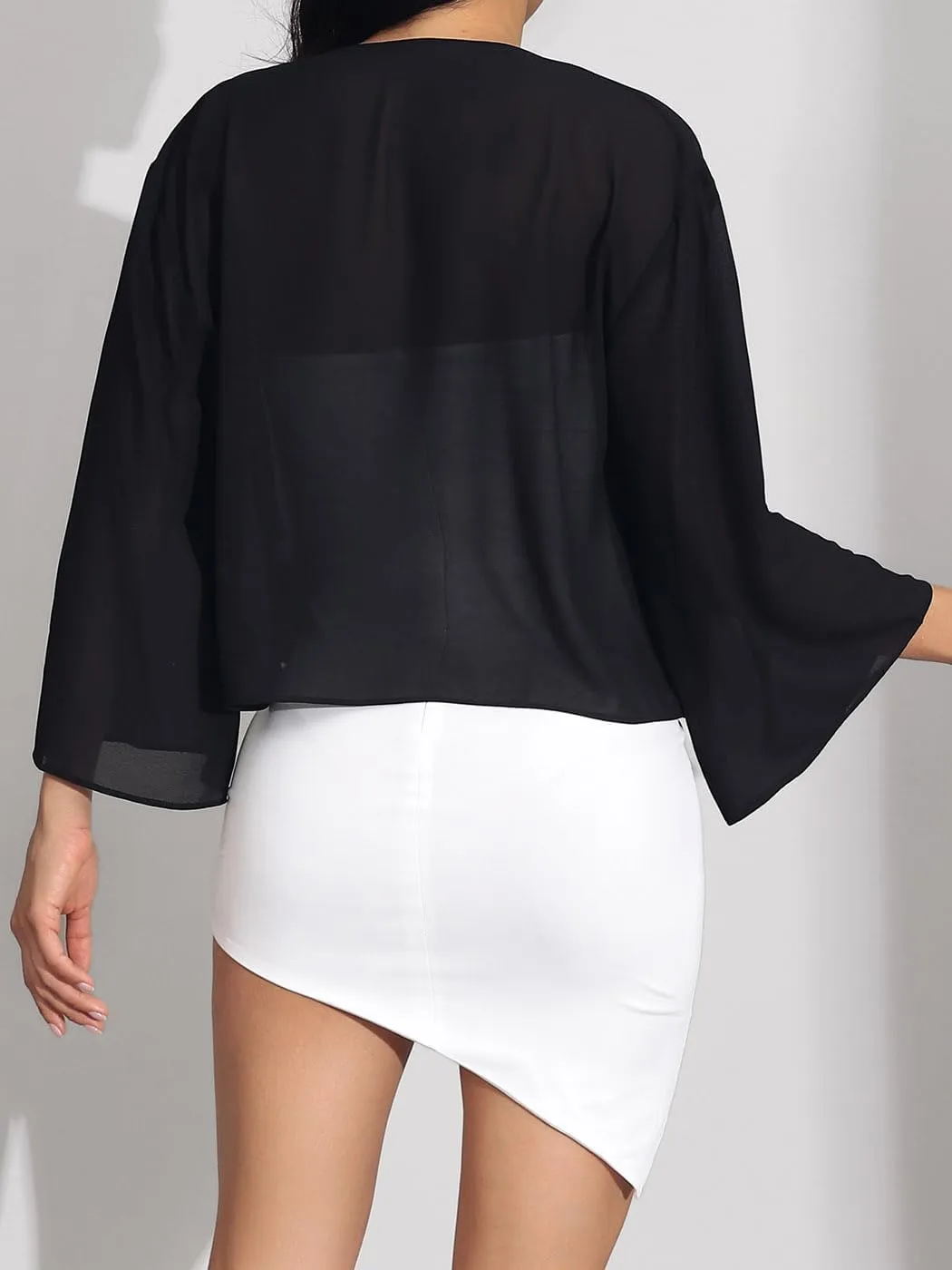 EASEDAILY Women's Shrug Bolero Sheer Sleeve Cropped Top Chiffon Wedding Jacket Party Evening Dresses Bridal Boleros Cardigan