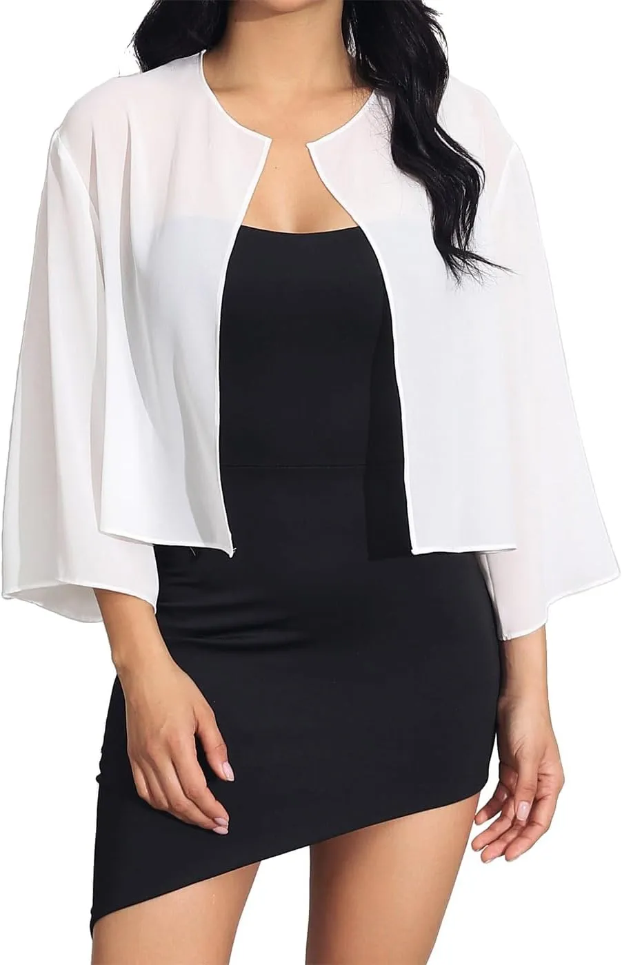 EASEDAILY Women's Shrug Bolero Sheer Sleeve Cropped Top Chiffon Wedding Jacket Party Evening Dresses Bridal Boleros Cardigan