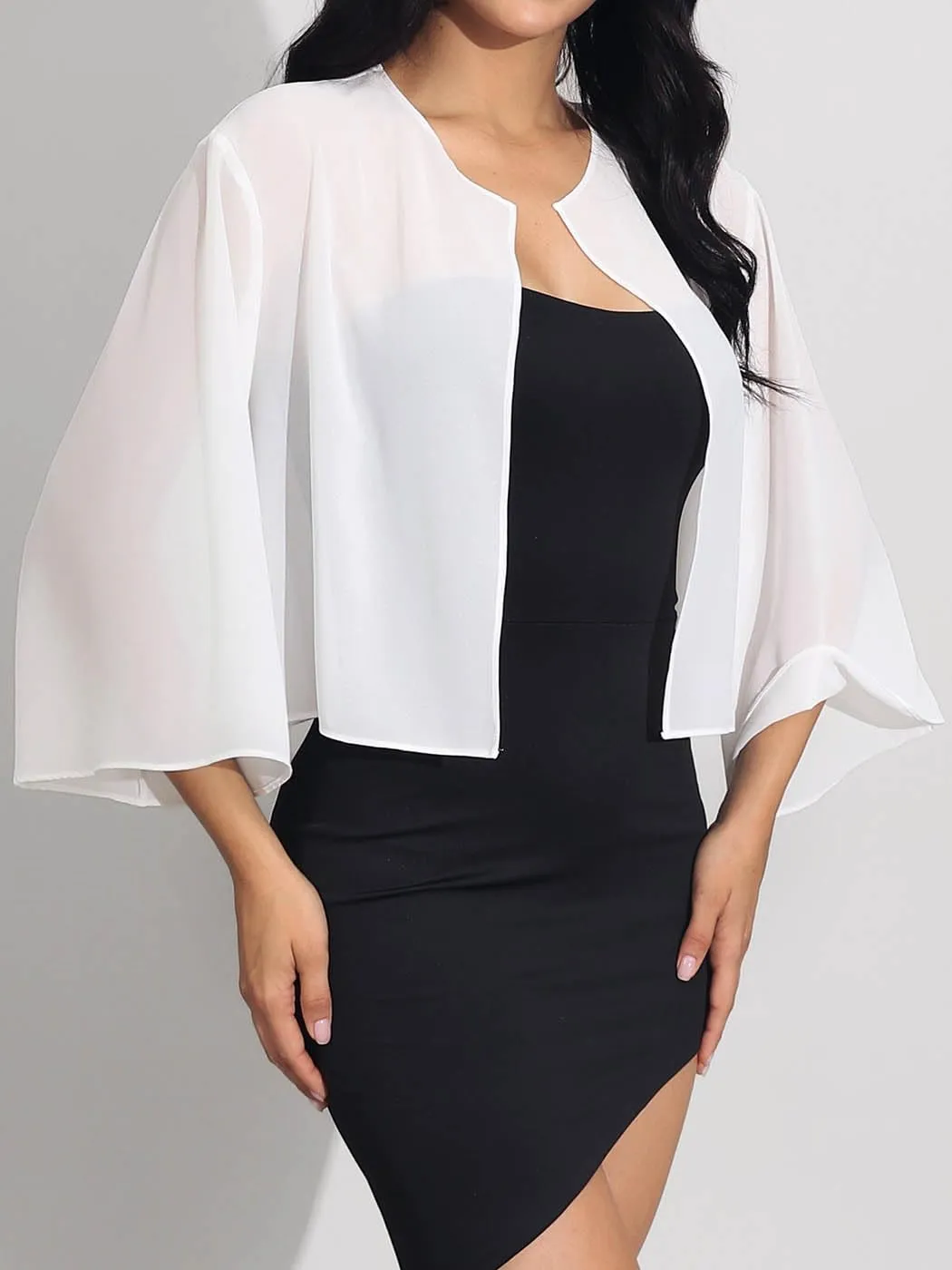 EASEDAILY Women's Shrug Bolero Sheer Sleeve Cropped Top Chiffon Wedding Jacket Party Evening Dresses Bridal Boleros Cardigan