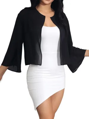 EASEDAILY Women's Shrug Bolero Sheer Sleeve Cropped Top Chiffon Wedding Jacket Party Evening Dresses Bridal Boleros Cardigan