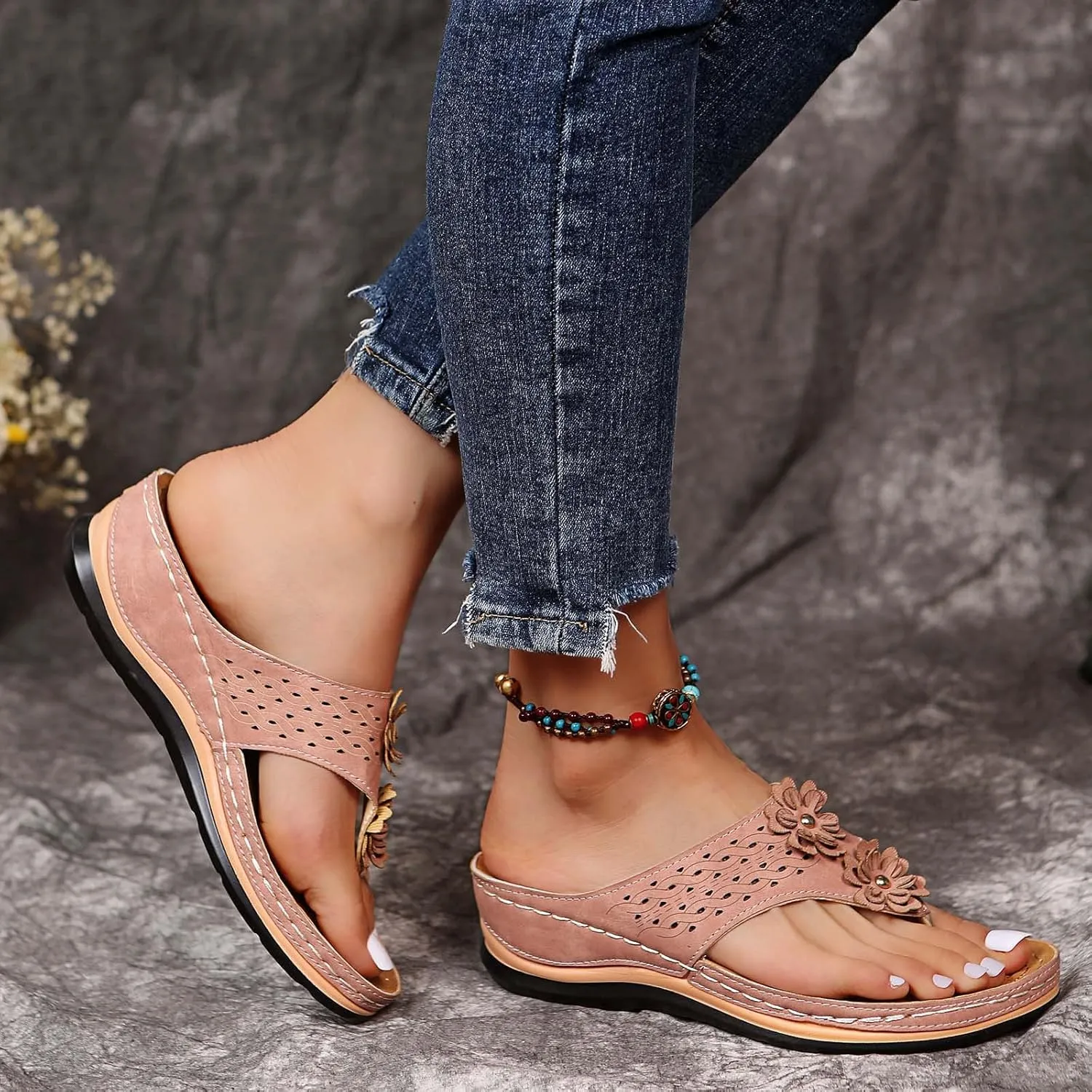 Eduavar Orthopedic Sandals for Women Arch Support Sandals Flip Flops Comfy Wedge Walking Slippers Anti-Slip Breathable Sandal