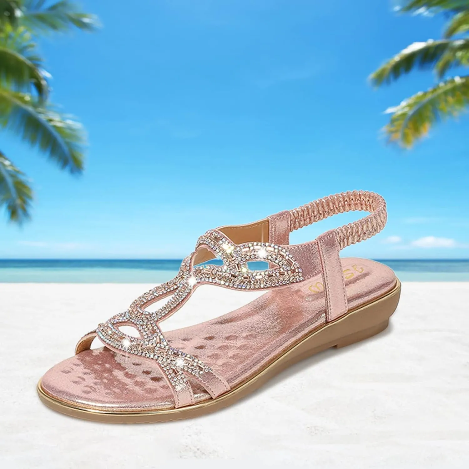 Eduavar Orthopedic Sandals for Women, Womens Sandals Comfortable Bohemia Crystal Open Toe Low Wedge Sandals Breathable Sandal