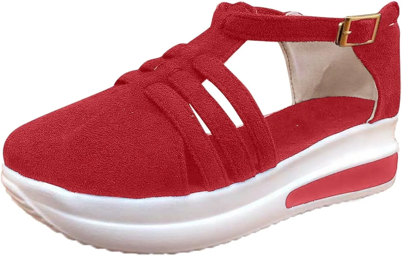 Eduavar Platform Sandals Women Casual, Closed Toe Sandals Women Summer Comfortable Platform Sports Sandals with Buckle Strap