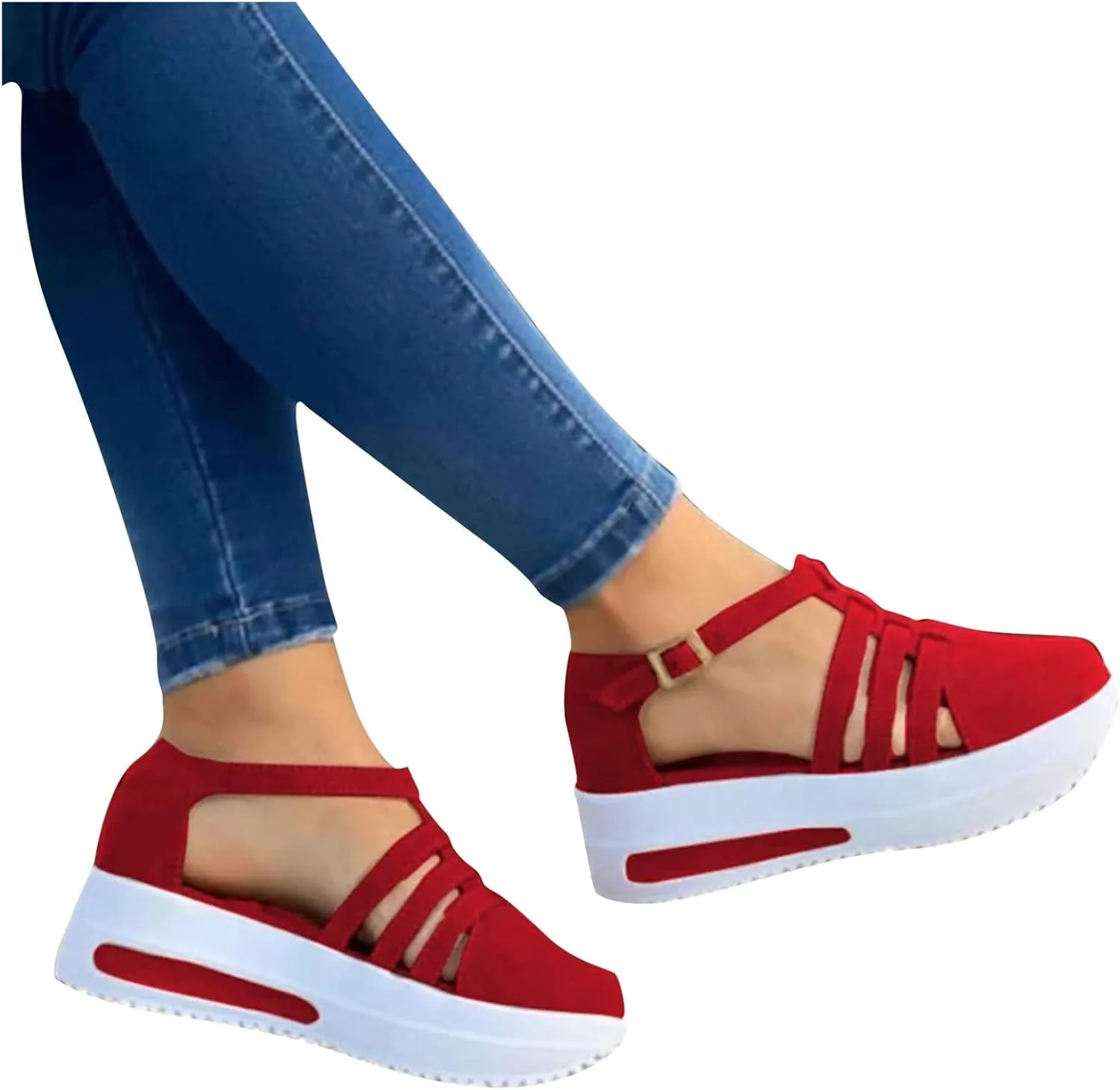 Eduavar Platform Sandals Women Casual, Closed Toe Sandals Women Summer Comfortable Platform Sports Sandals with Buckle Strap