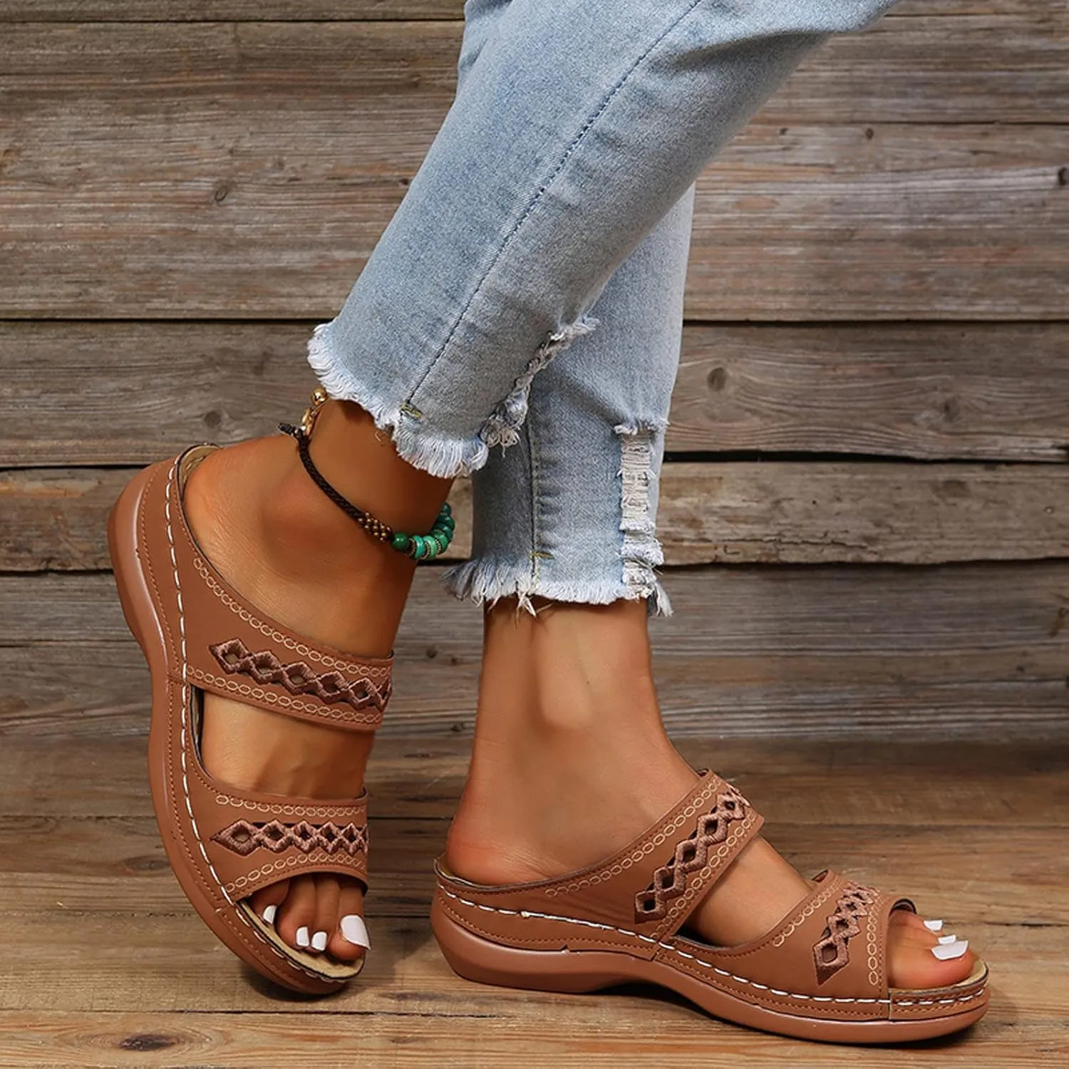 Eduavar Sandals for Women Dressy Summer, Walking Sandals Women Comfort Summer Casual Beach Sandals Slippers with Arch Support