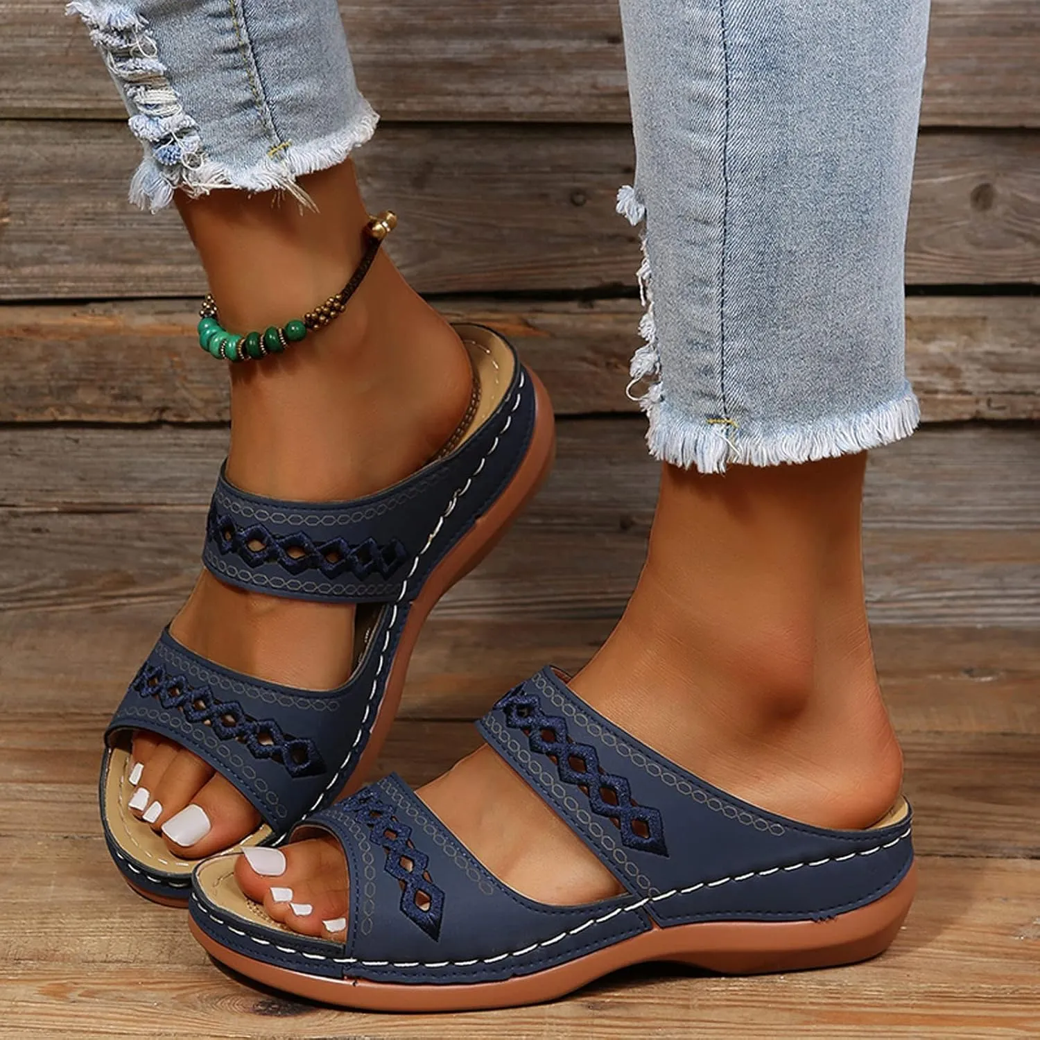 Eduavar Womens Sandals Dressy, Sandals Women Comfortable Sandals Slippers Open Toe Wedge Sandals with Arch Support