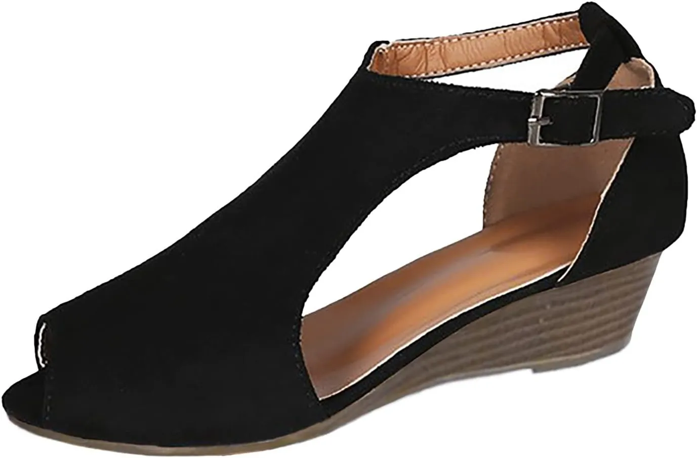 Eduavar Womens Wedge Sandals, Orthopedic Sandals for Women Cut Out Sandals Anti-Slip Ankle Strap Wedge Sandals