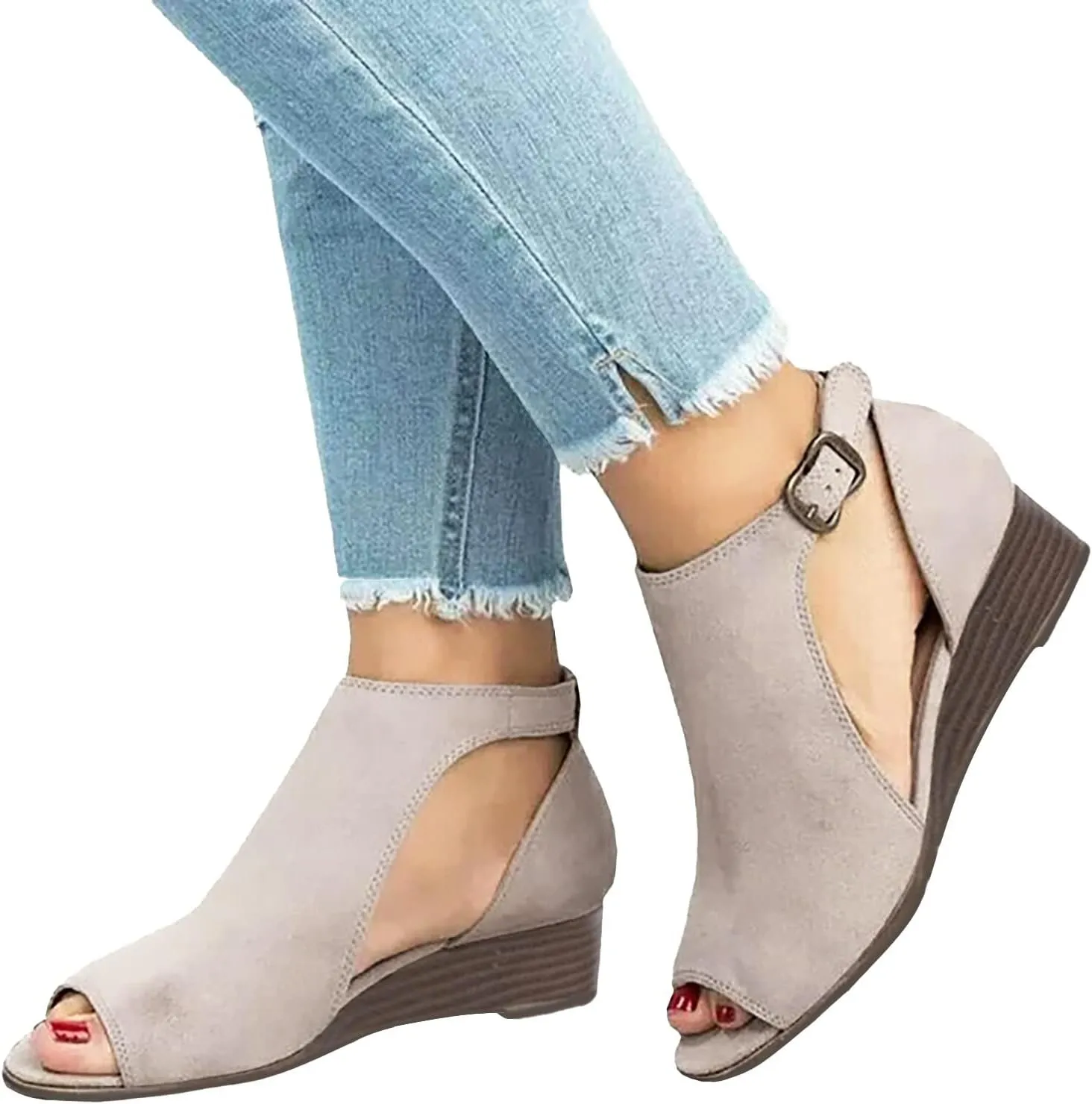 Eduavar Womens Wedge Sandals, Orthopedic Sandals for Women Cut Out Sandals Anti-Slip Ankle Strap Wedge Sandals