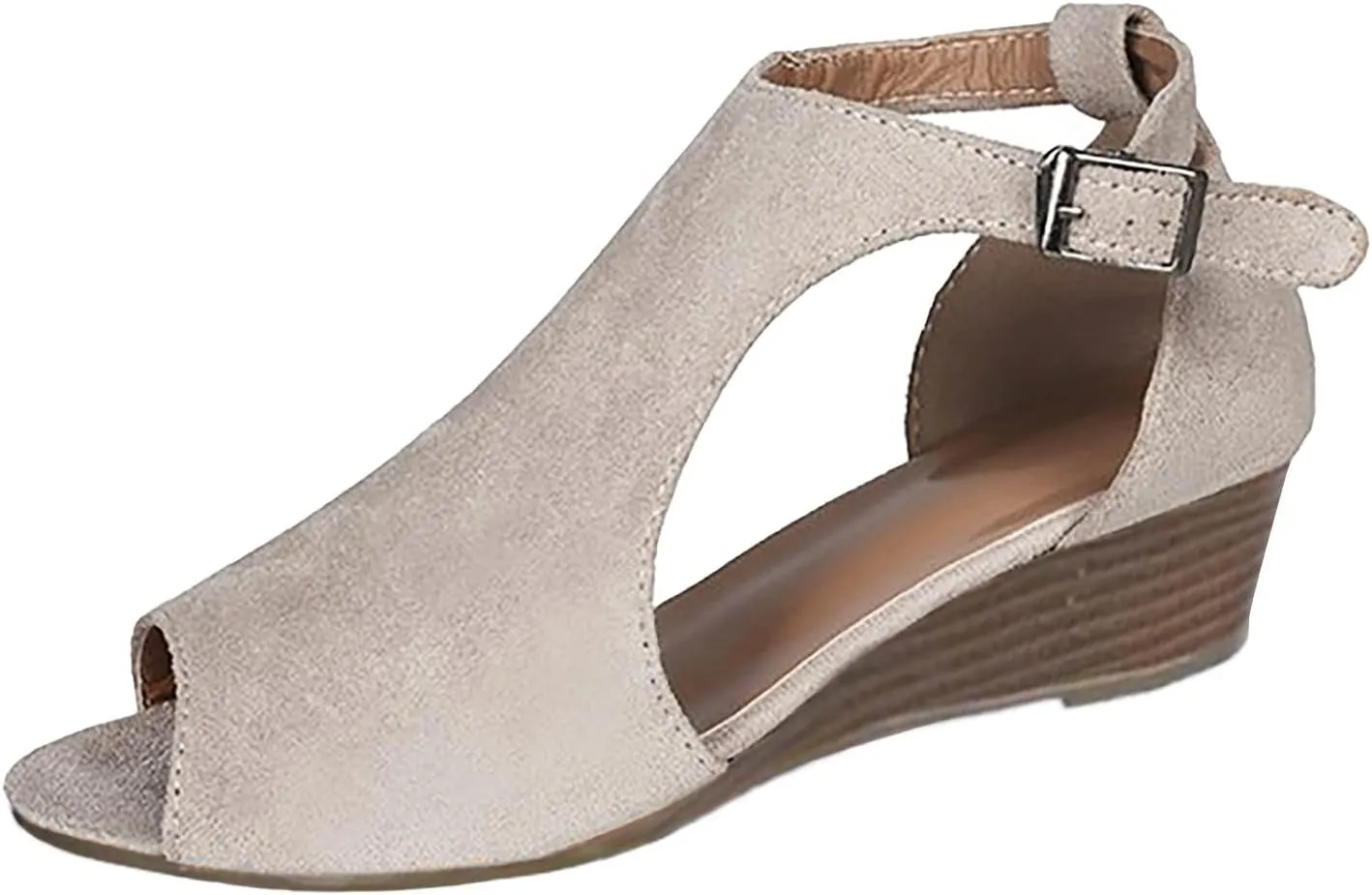 Eduavar Womens Wedge Sandals, Orthopedic Sandals for Women Cut Out Sandals Anti-Slip Ankle Strap Wedge Sandals