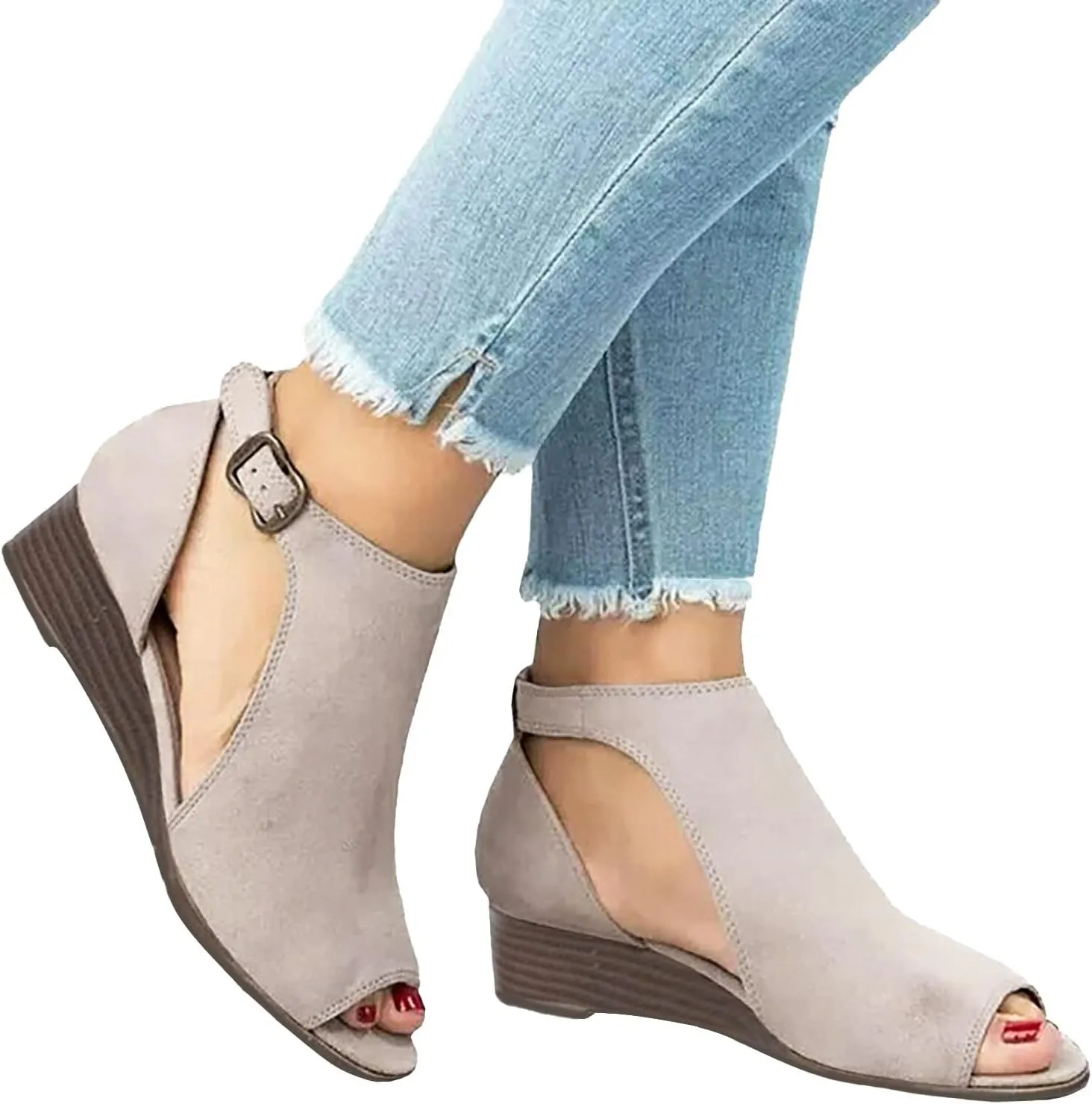 Eduavar Womens Wedge Sandals, Orthopedic Sandals for Women Cut Out Sandals Anti-Slip Ankle Strap Wedge Sandals