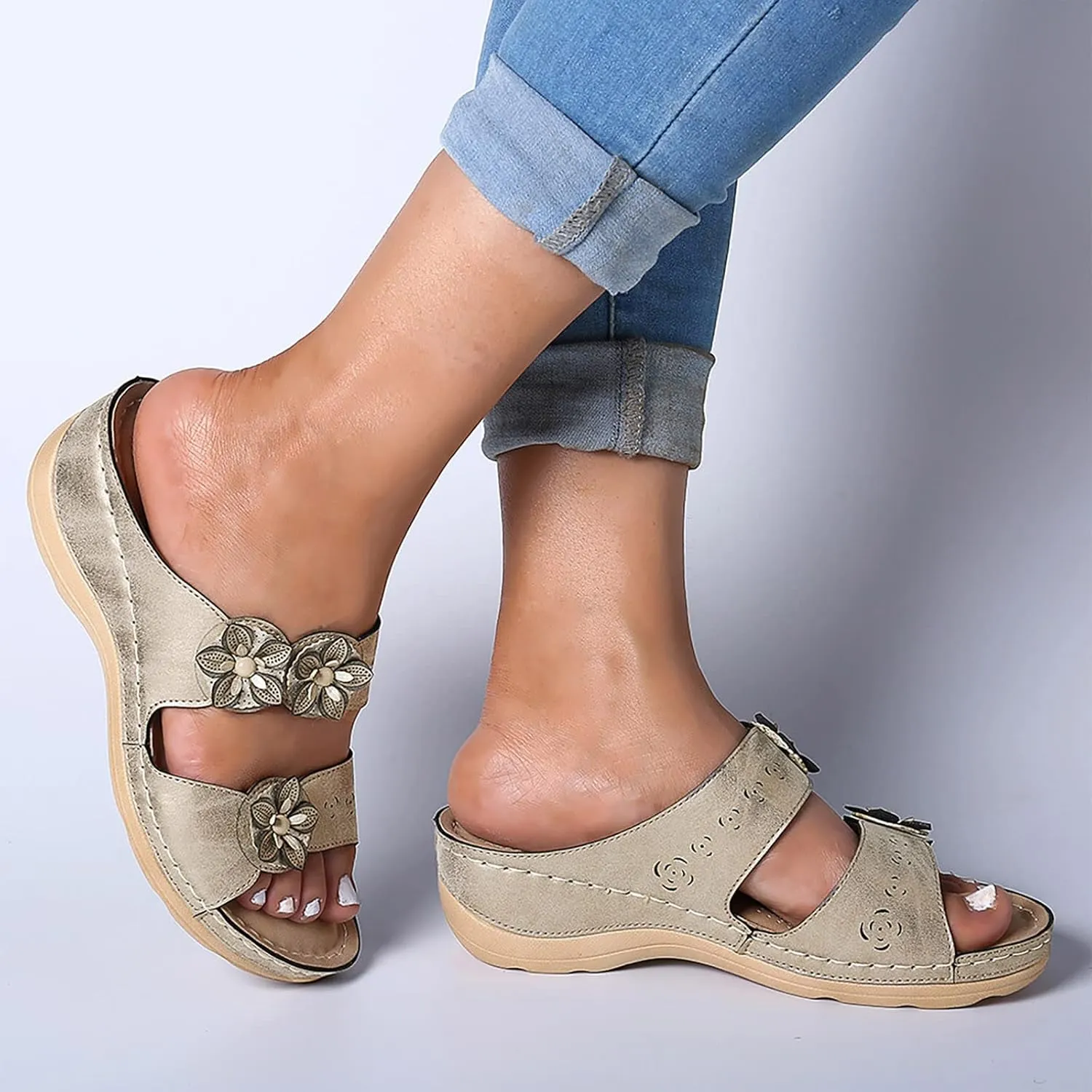 Eduavar Womens Wedge Sandals, Sandals Women Dressy Summer Wedge Sandals with Arch Support Anti-Slip Comfy Sandal