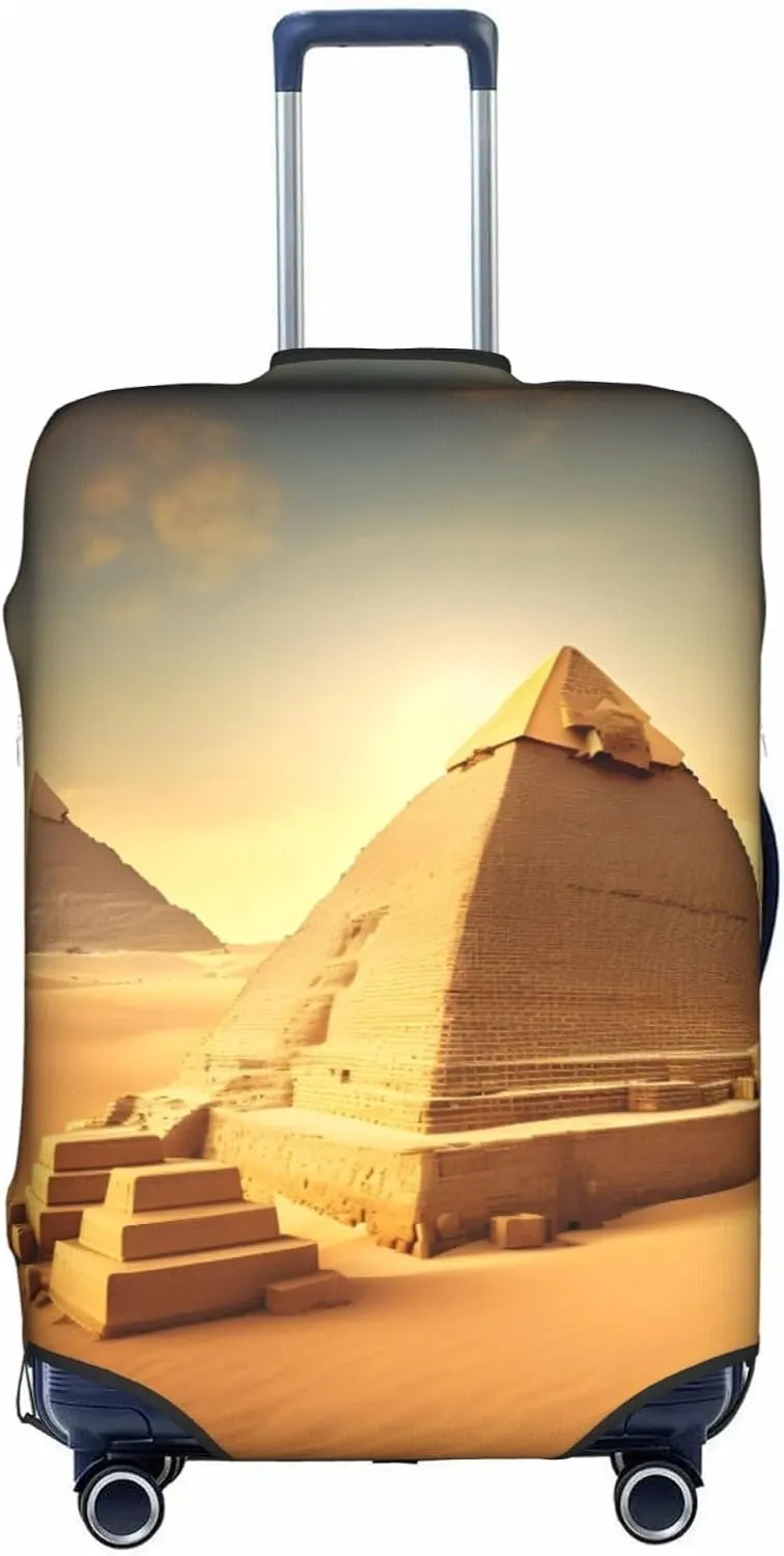 Egyptian Pyramid in Desert Print Practical Elastic Washable Travel Luggage Cover with Concealed Zipper for Suitcases