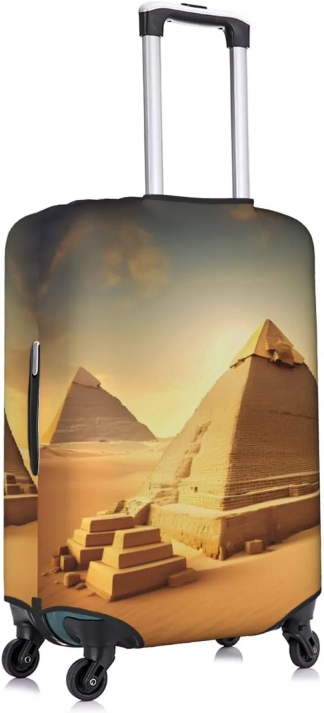 Egyptian Pyramid in Desert Print Practical Elastic Washable Travel Luggage Cover with Concealed Zipper for Suitcases
