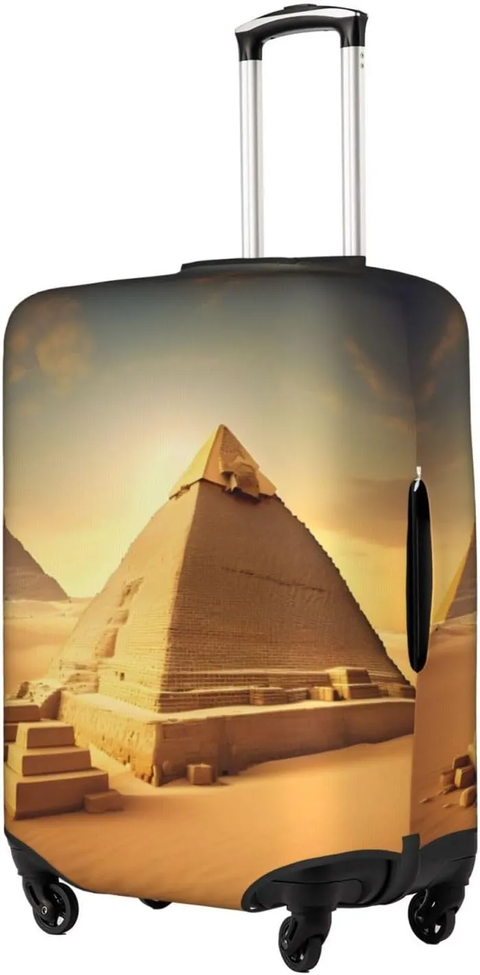 Egyptian Pyramid in Desert Print Practical Elastic Washable Travel Luggage Cover with Concealed Zipper for Suitcases