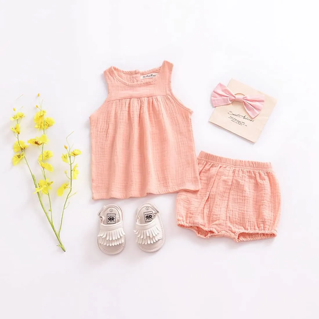 EISHOW 3 Pack Infant Baby Soft Ruffle Shorts Bloomer Kids Boy Girl Solid Cotton Linen Blend Cute Harem Bottom Pants