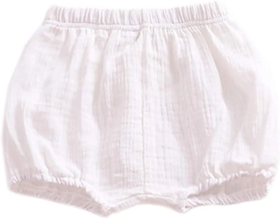 EISHOW 3 Pack Infant Baby Soft Ruffle Shorts Bloomer Kids Boy Girl Solid Cotton Linen Blend Cute Harem Bottom Pants