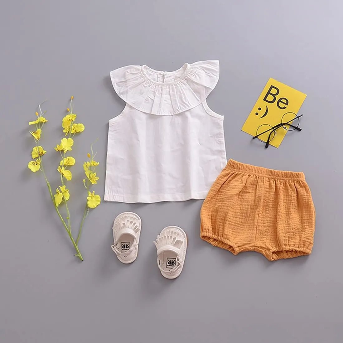 EISHOW 3 Pack Infant Baby Soft Ruffle Shorts Bloomer Kids Boy Girl Solid Cotton Linen Blend Cute Harem Bottom Pants