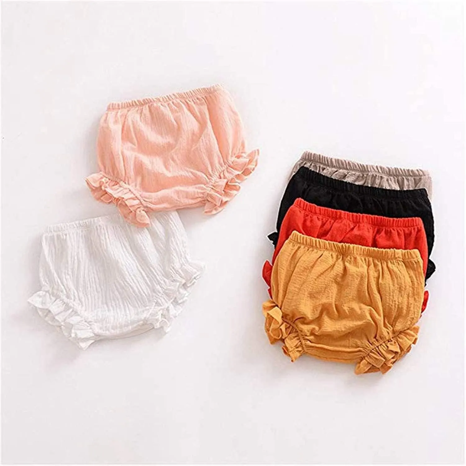 EISHOW 3 Pack Infant Baby Soft Ruffle Shorts Bloomer Kids Boy Girl Solid Cotton Linen Blend Cute Harem Bottom Pants