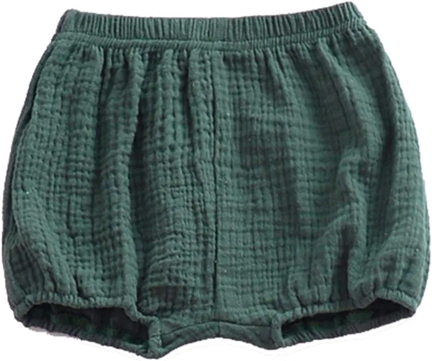 EISHOW 3 Pack Infant Baby Soft Ruffle Shorts Bloomer Kids Boy Girl Solid Cotton Linen Blend Cute Harem Bottom Pants
