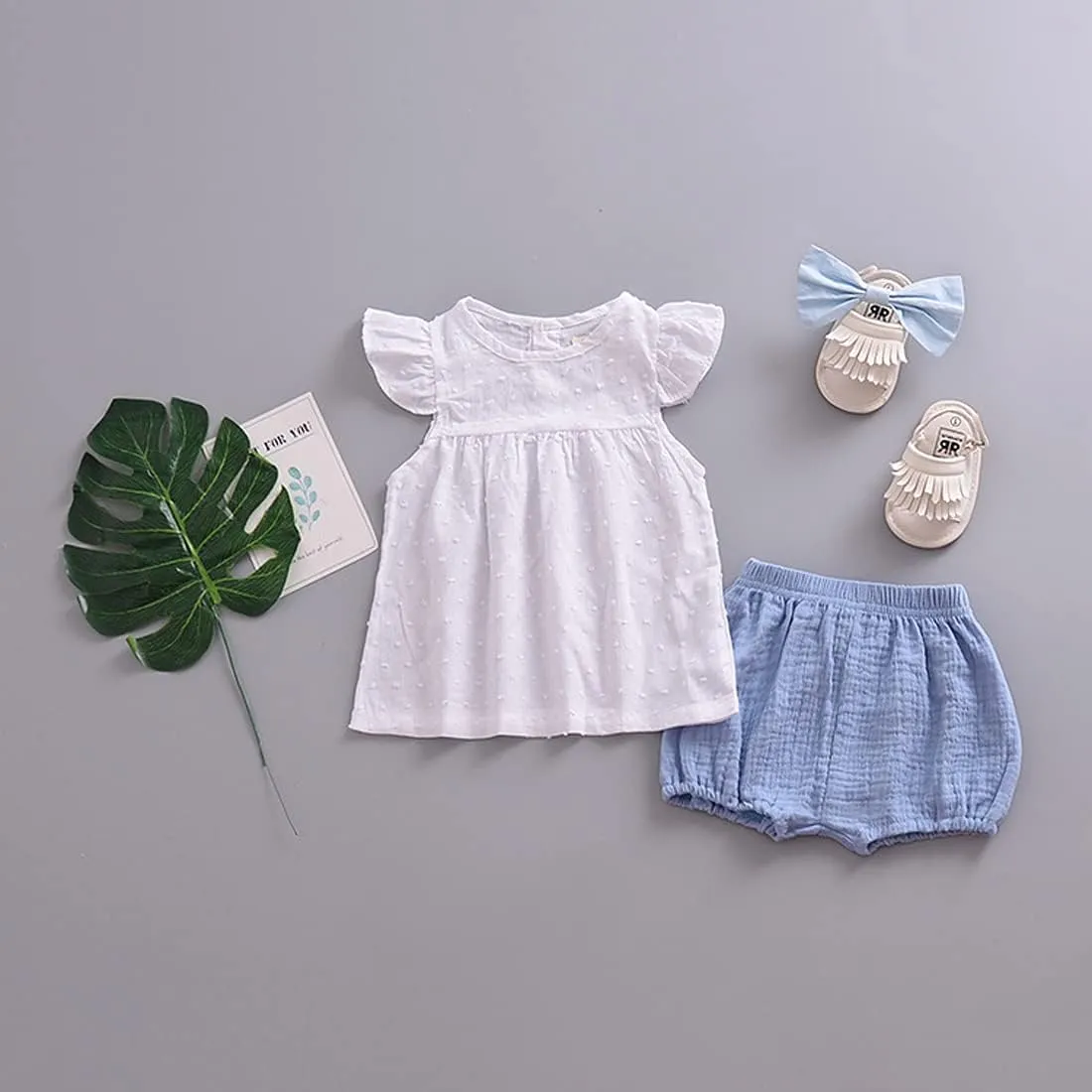 EISHOW 3 Pack Infant Baby Soft Ruffle Shorts Bloomer Kids Boy Girl Solid Cotton Linen Blend Cute Harem Bottom Pants
